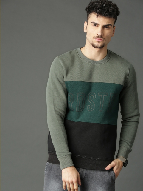 

Roadster Men Green & Black Colourblocked Sweatshirt