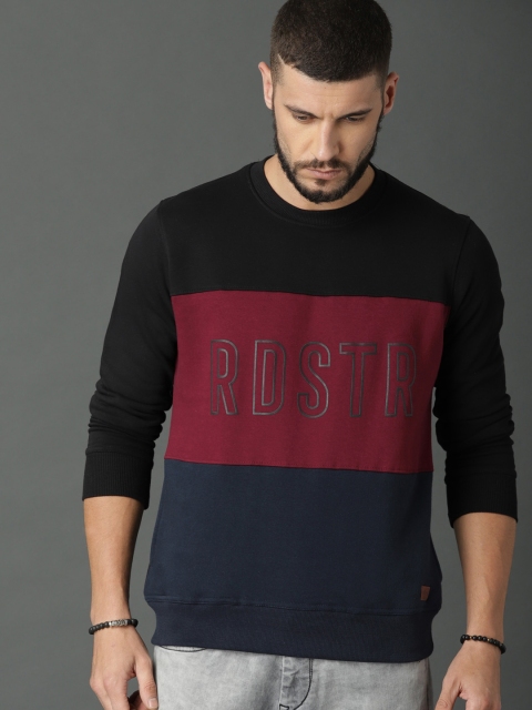 

Roadster Men Black & Maroon Colourblocked Sweatshirt