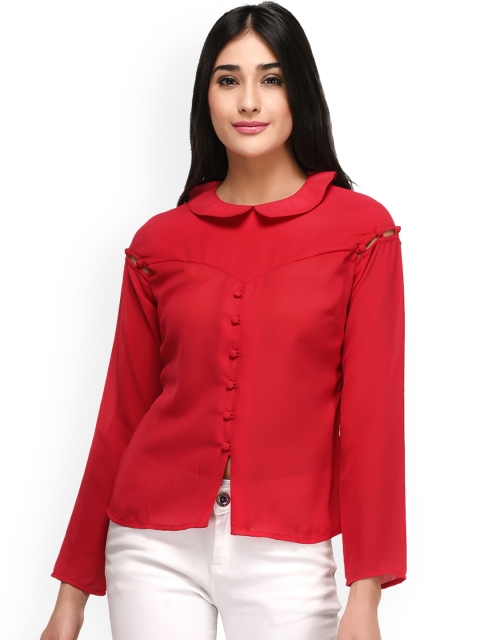 

PURYS Women Red Regular Fit Solid Casual Shirt