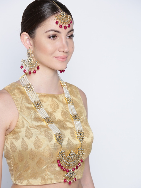 

Zobby Gold-Plated Kundan-Studded & Beaded Multi-stranded Jewellery Set
