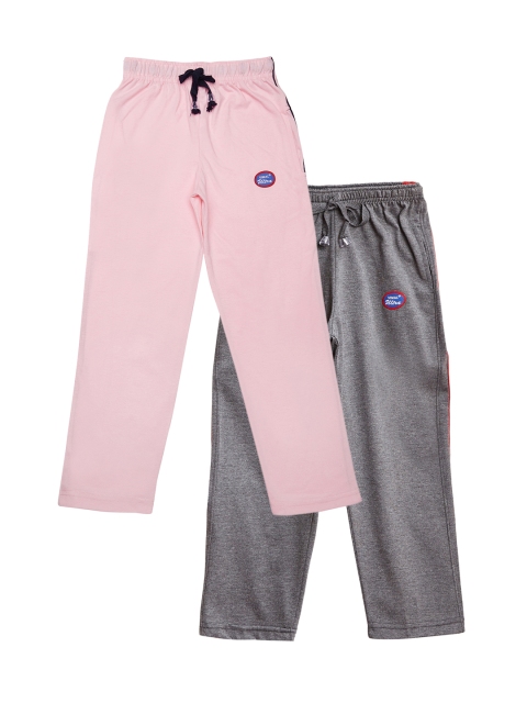 

VIMAL JONNEY Kids Boys Pack of 2 Grey & Pink Solid Slim Fit Track Pants