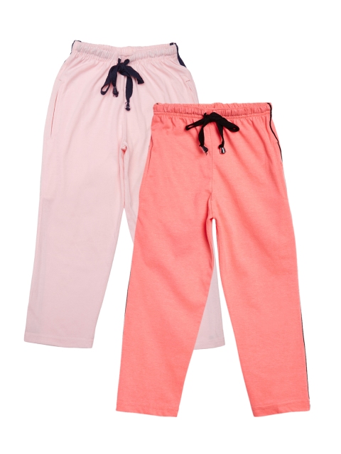 

VIMAL JONNEY Kids Girls Pack of 2 Peach & Pink Solid Slim Fit Track Pants