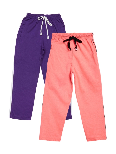 

VIMAL JONNEY Kids Girls Pack of 2 Peach & Purple Solid Slim Fit Track Pants