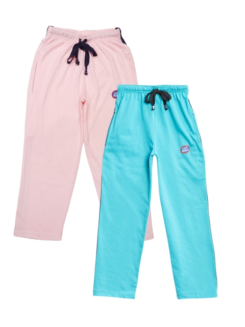 

VIMAL JONNEY Kids Boys Pack of 2 Pink & Turquoise Blue Solid Slim Fit Track Pants