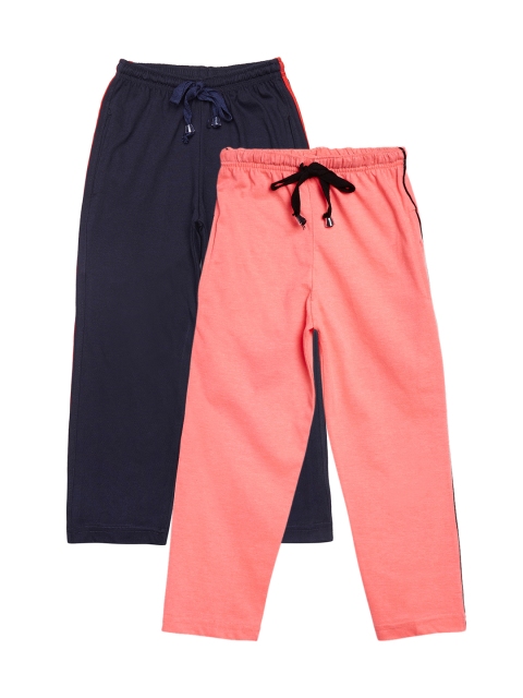 

VIMAL JONNEY Kids Boys Pack of 2 Peach & Navy Blue Solid Slim Fit Track Pants
