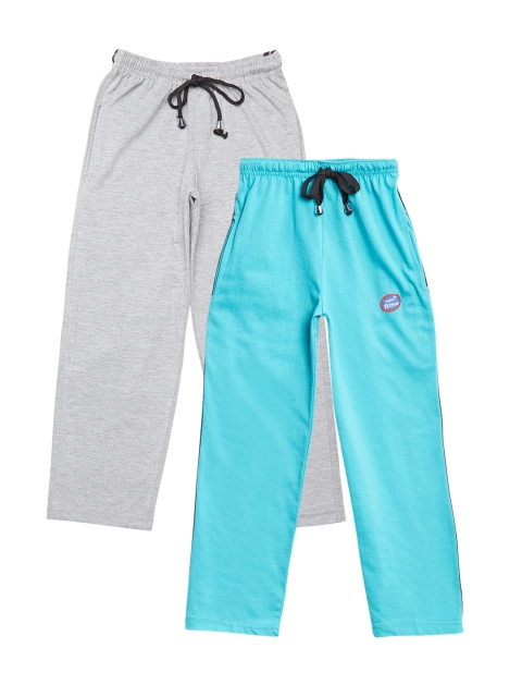 

VIMAL JONNEY Kids Boys Pack of 2 Grey & Turquoise Blue Solid Slim Fit Track Pants