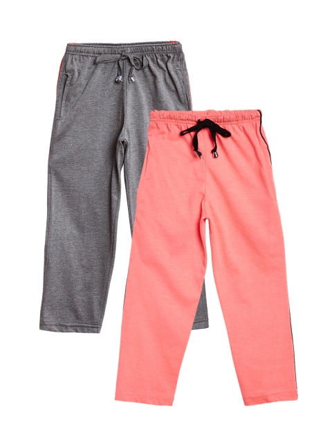

VIMAL JONNEY Kids Boys Pack of 2 Peach & Grey Solid Slim Fit Track Pants