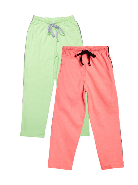

VIMAL JONNEY Kids Boys Pack of 2 Peach & Green Solid Slim Fit Track Pants