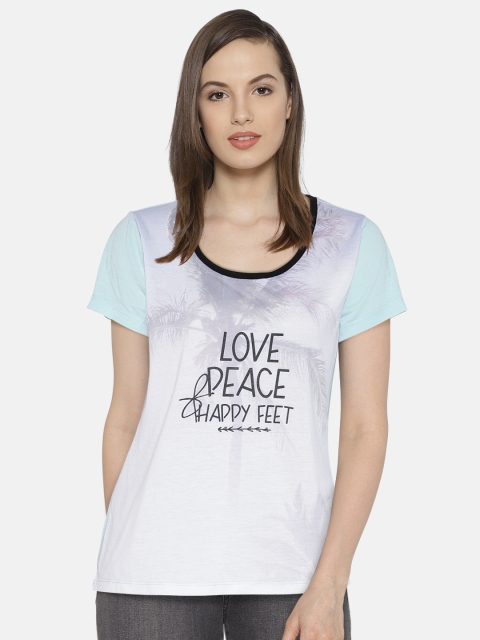

ONLY Women Off-White & Light Blue Printed Top