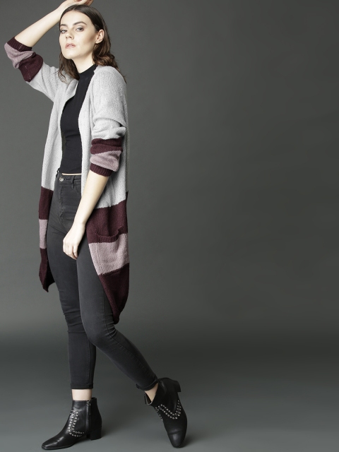 

Roadster Fast and Furious Women Grey & Maroon Solid Sweater