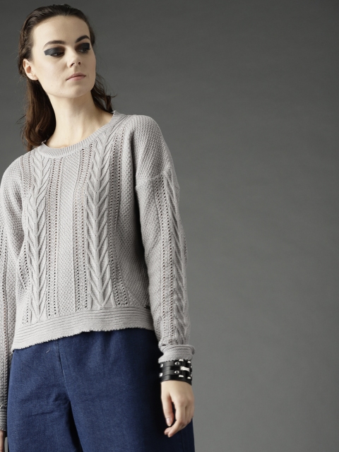 

Roadster Fast and Furious Women Grey Open Knit Pullover