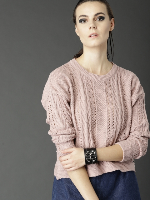 

Roadster Fast and Furious Women Dusty Pink Open Knit Pullover