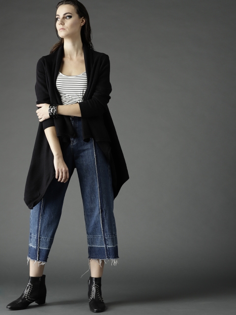 

Roadster Fast and Furious Women Black Solid Front-Open Sweater