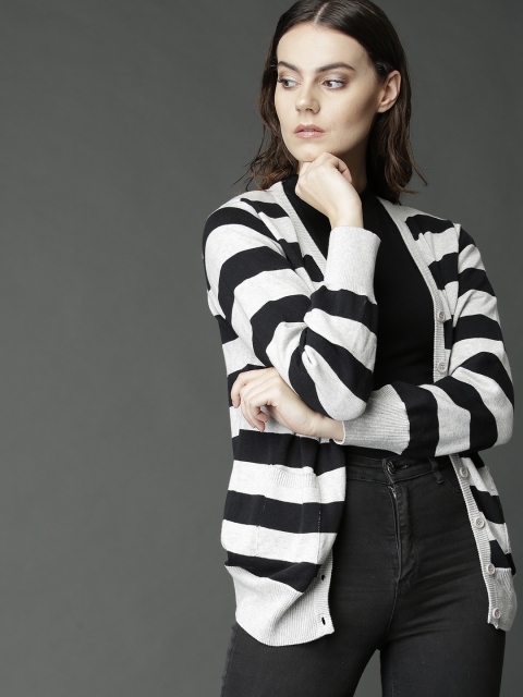 

Roadster Women Grey & Black Striped Sweater
