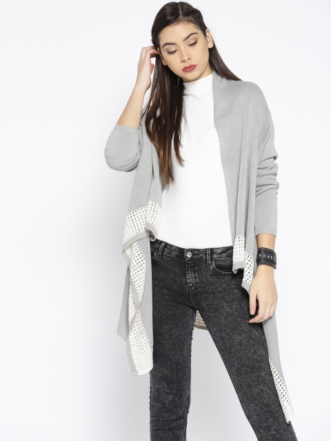 

Roadster Grey & White Solid Waterfall Shrug