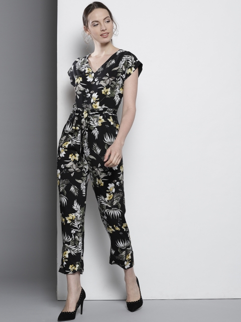 

DOROTHY PERKINS Petite Black Floral Print Basic Jumpsuit