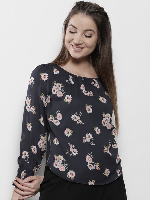 

DOROTHY PERKINS Women Petite Navy Blue Printed Top