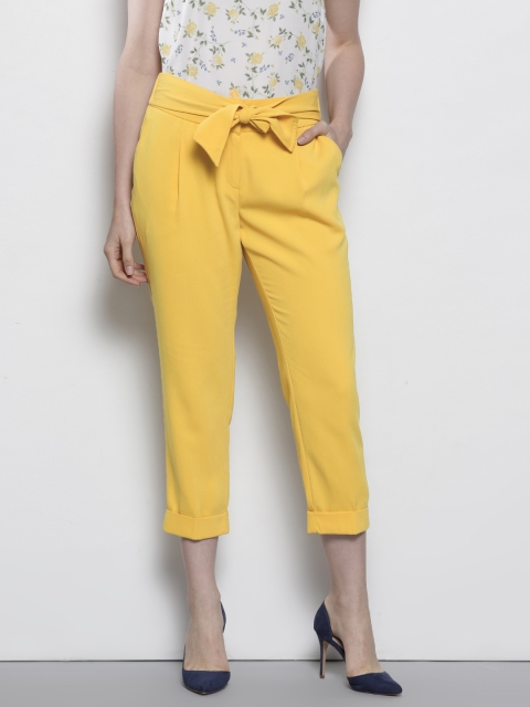 

DOROTHY PERKINS Women Petite Yellow Tapered Fit Solid Cropped Trousers