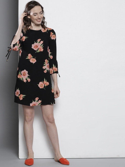 

DOROTHY PERKINS Women Black Floral Print A-Line Dress