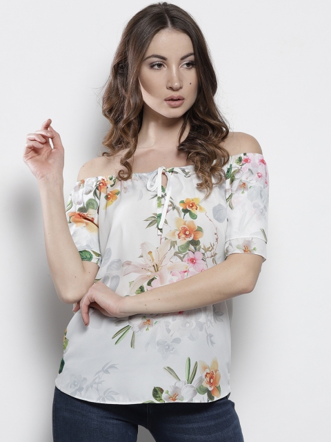 

DOROTHY PERKINS Women White Printed Bardot Top