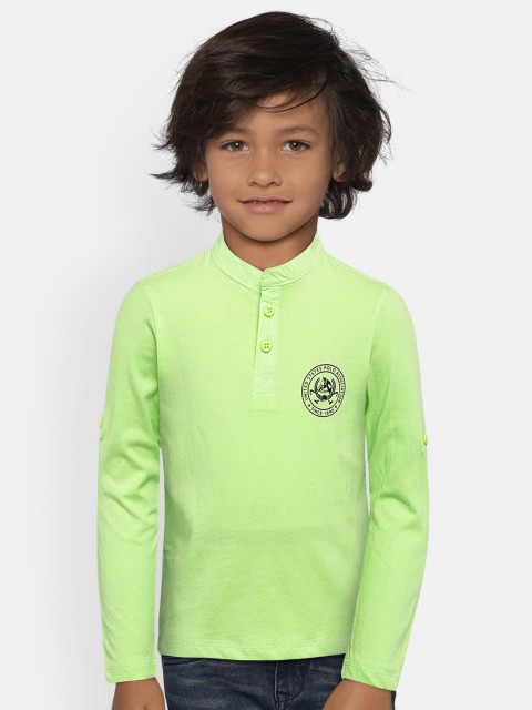 

U.S. Polo Assn. Kids Boys Green Solid Henley Neck T-shirt