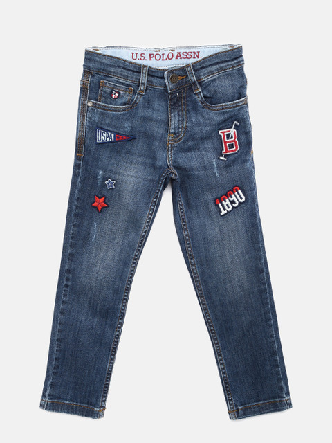

U.S. Polo Assn. Kids Boys Blue Slim Fit Mid-Rise Low Distress Jeans