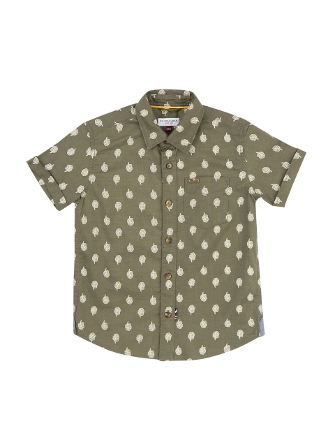 

U.S. Polo Assn. Kids Boys Olive Green Regular Fit Printed Casual Shirt