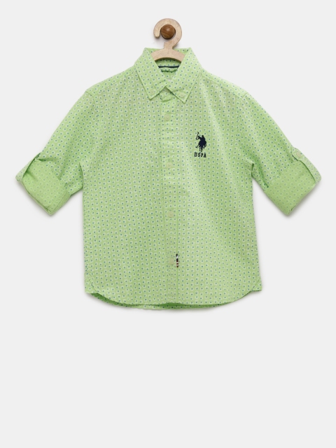 

U.S. Polo Assn. Kids Boys Green Regular Fit Printed Casual Shirt