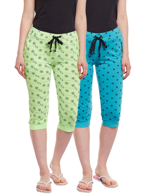 

VIMAL JONNEY Women Pack of 2 Printed Lounge Pants F1_PRT_NO.5_FRZ_PRT_NO.6_GRN_02, Turquoise blue