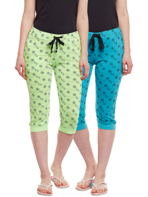 

VIMAL JONNEY Women Pack of 2 Printed Lounge Pants F1_PRT_NO.6, Turquoise blue