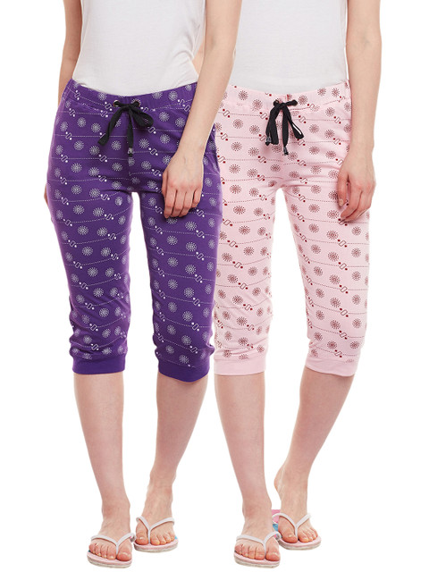 

VIMAL JONNEY Women Pack of 2 Printed Lounge Pants F1_PRT_NO.6_PUR_NO.6_PIN_02, Purple