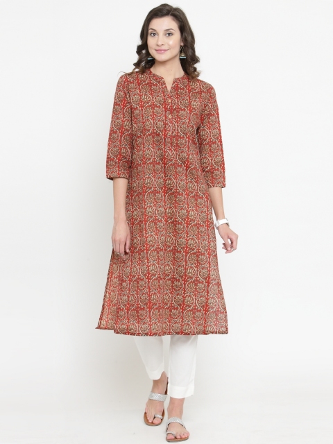 

Varanga Women Rust Red Printed Straight Kurta