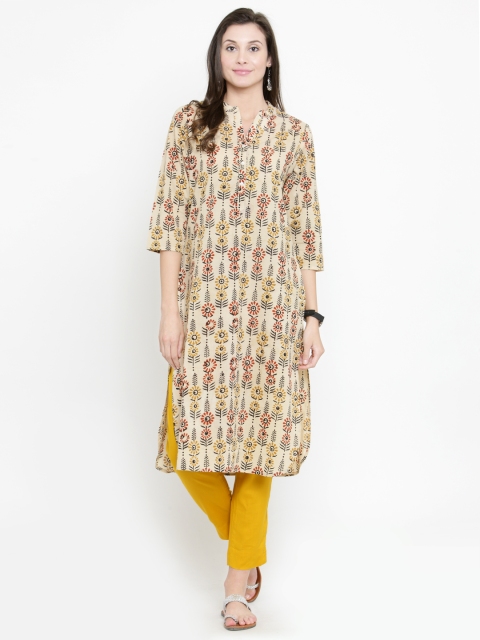 

Varanga Women Beige Printed Straight Kurta