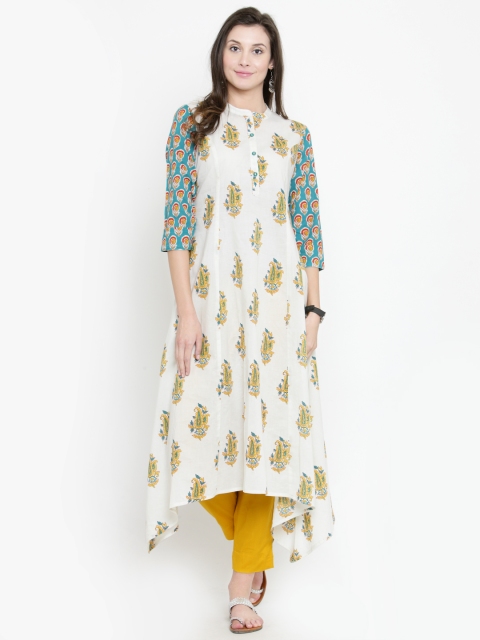 

Varanga Women White Printed Asymmetric A-Line Kurta