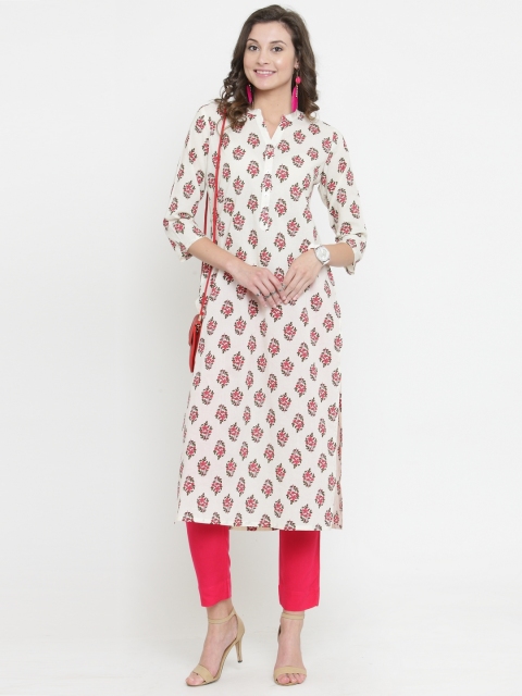 

Varanga Women White Printed Straight Kurta