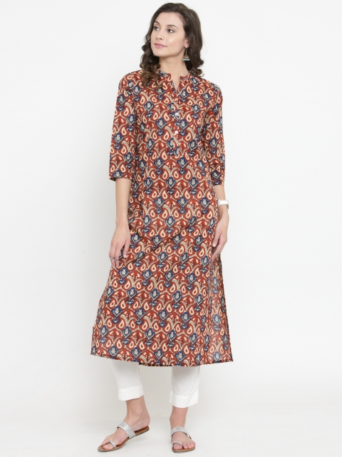 

Varanga Women Rust Brown & Navy Blue Printed Straight Kurta
