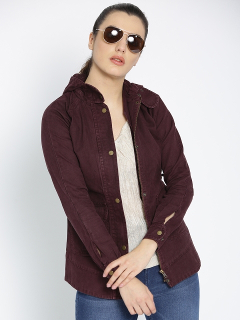 

Roadster Women Burgundy Hooded Denim Jacket