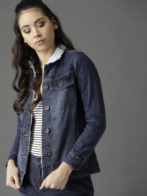 

Roadster Fast and Furious Women Navy Blue Solid Denim Jacket