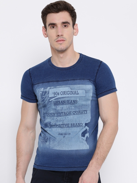 

Duke Men Blue Printed Round Neck T-shirt