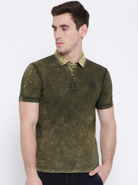 

Duke Men Olive Green Printed Polo Collar T-shirt