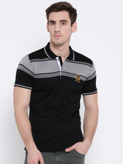 

Duke Men Black Solid Polo Collar T-shirt with Self-Design