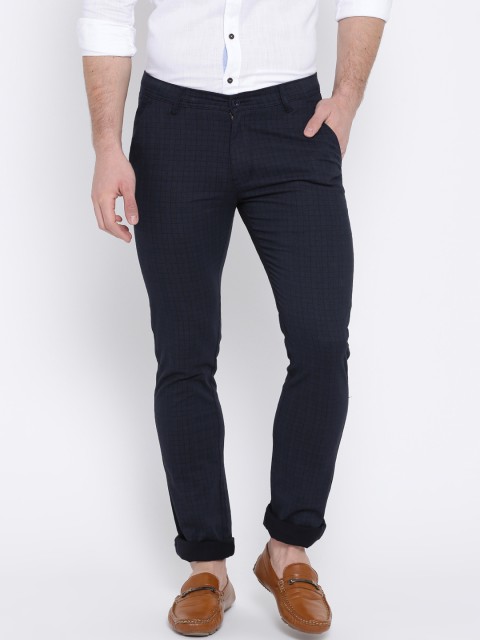 

Duke Men Navy Blue Slim Fit Checked Chinos