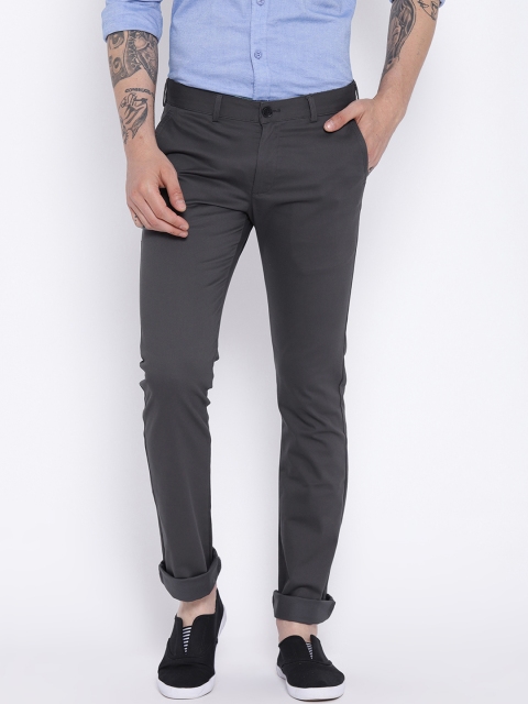 

Duke Men Charcoal Grey Slim Fit Solid Chinos
