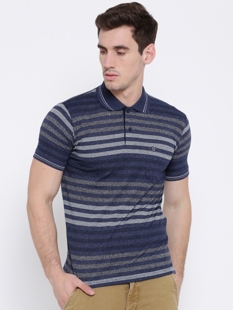 

Duke Men Blue Striped Polo Collar T-shirt