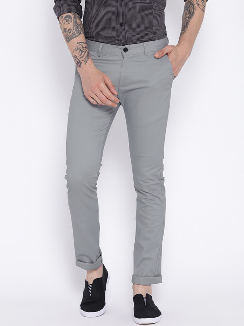 

Duke Men Grey Slim Fit Solid Chinos