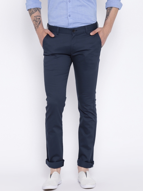 

Duke Men Navy Blue Slim Fit Solid Chinos