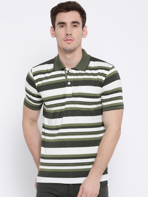 

Duke Men White Striped Polo Collar T-shirt