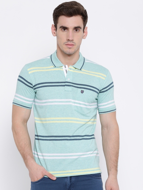 

Duke Men Green Striped Polo Collar T-shirt