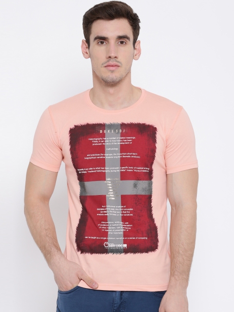 

Duke Men Peach-Coloured Printed Round Neck T-shirt