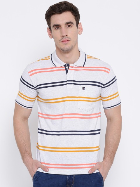 

Duke Men Off-White Striped Polo Collar T-shirt